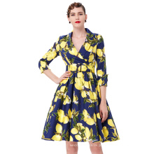 Belle Poque Stock 3/4 Sleeve V-Neck Floral Pattern Retro Vintage Cotton Retro Dress BP000033-3